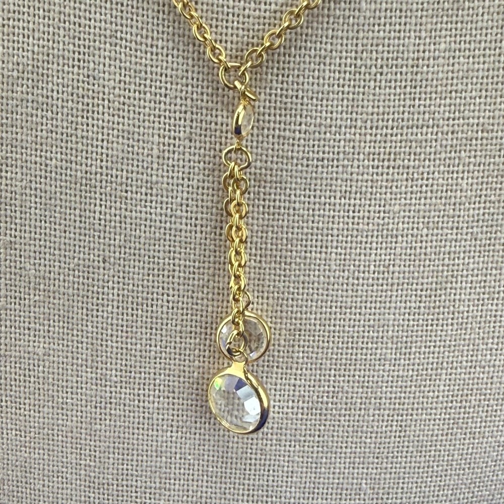 Vintage 1928 Necklace Gold Tone Rhinestone Delicate Simple‎  16"